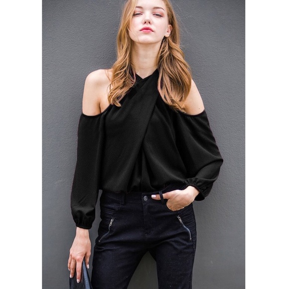 mittoshop Tops - Cross Front Cold Shoulder Blouse